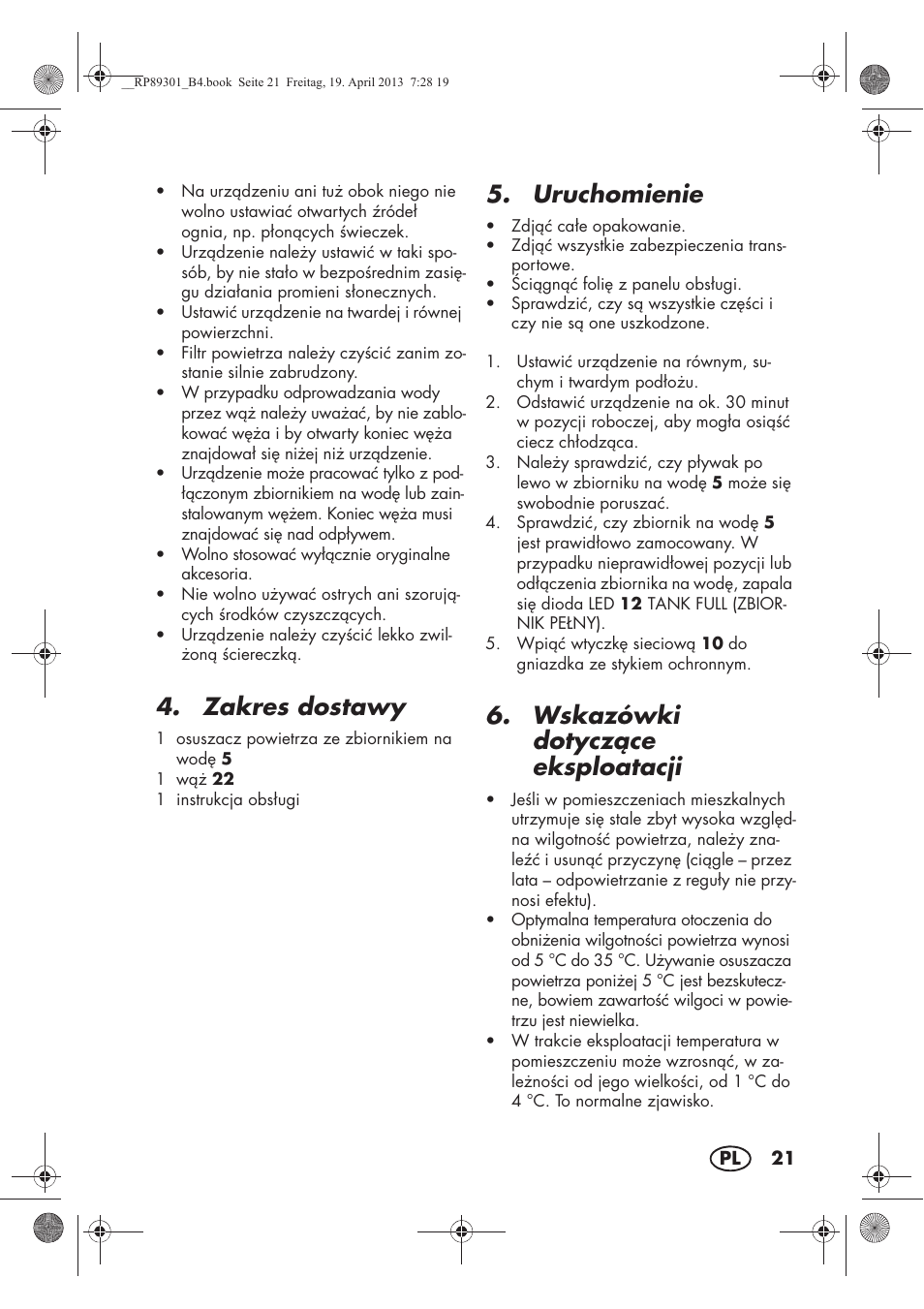 Zakres dostawy, Uruchomienie, Wskazówki dotyczce eksploatacji | Silvercrest SLE 420 A1 User Manual | Page 23 / 100