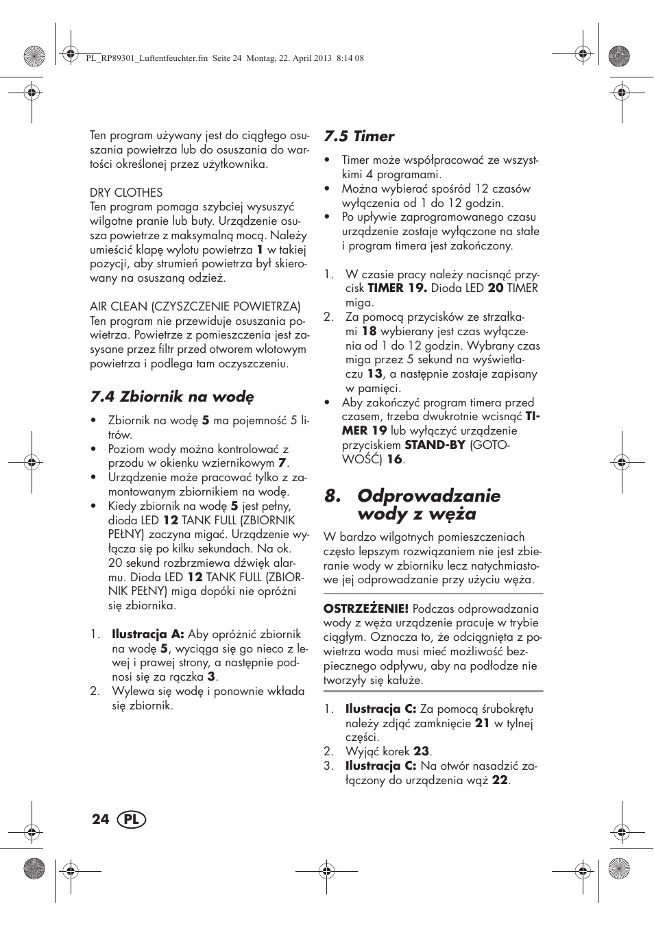 Odprowadzanie wody z w a | Silvercrest SLE 420 A1 User Manual | Page 26 / 100