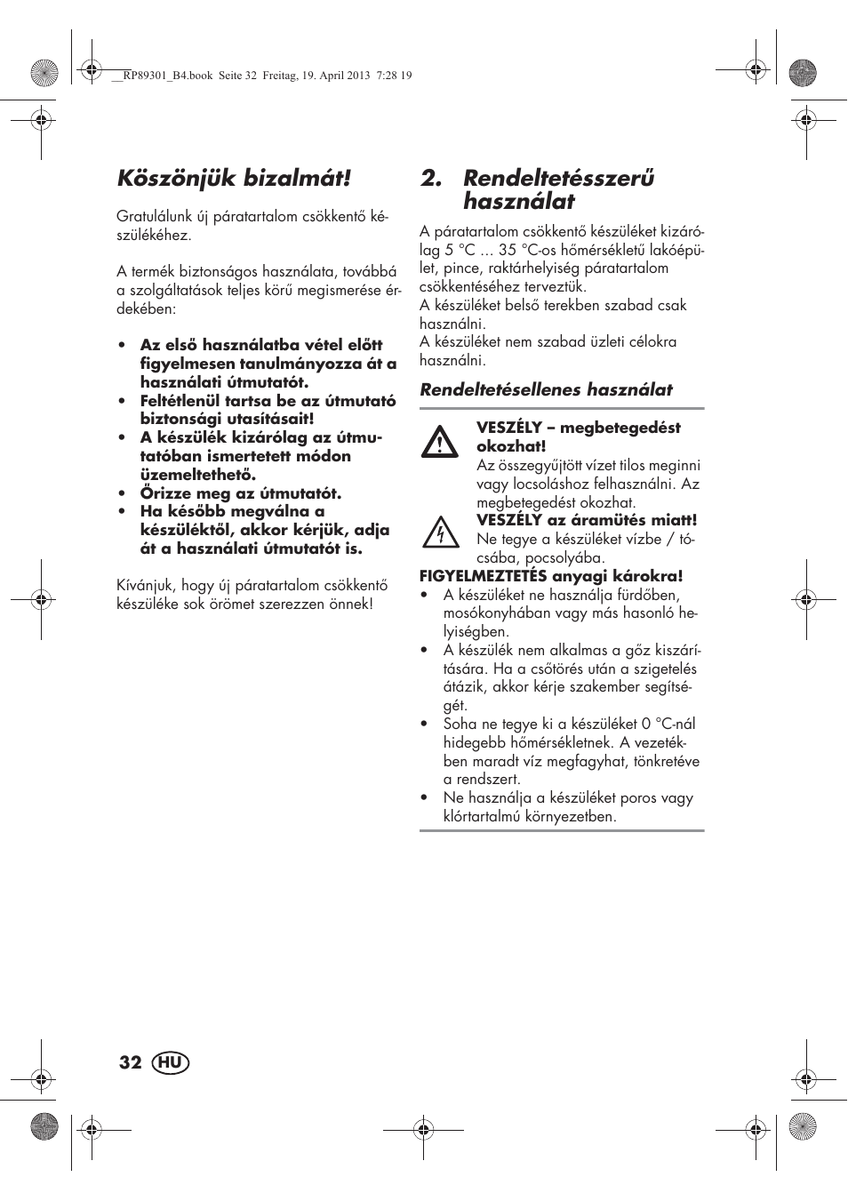 Köszönjük bizalmát, Rendeltetésszer használat | Silvercrest SLE 420 A1 User Manual | Page 34 / 100