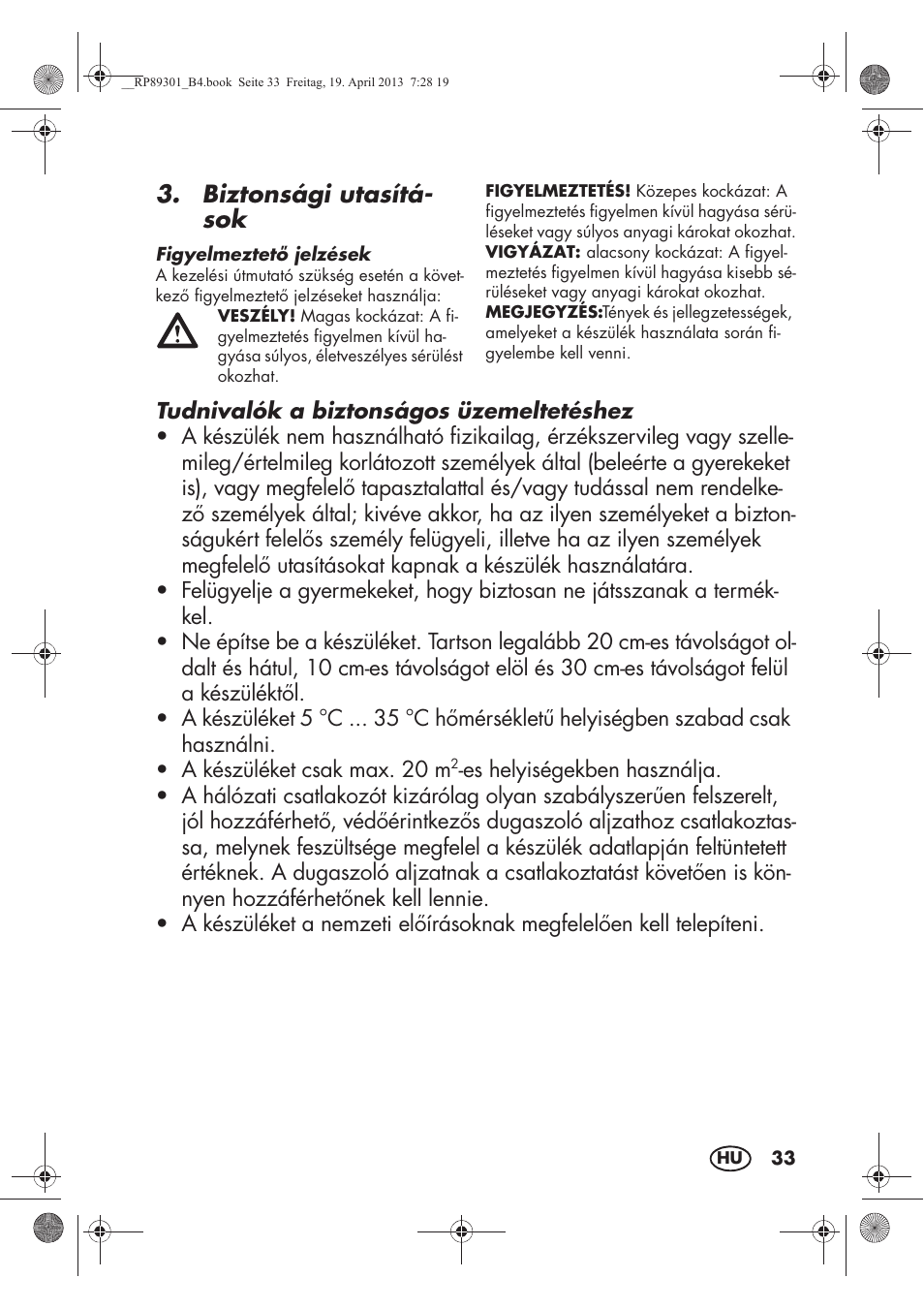Biztonsági utasítá- sok | Silvercrest SLE 420 A1 User Manual | Page 35 / 100