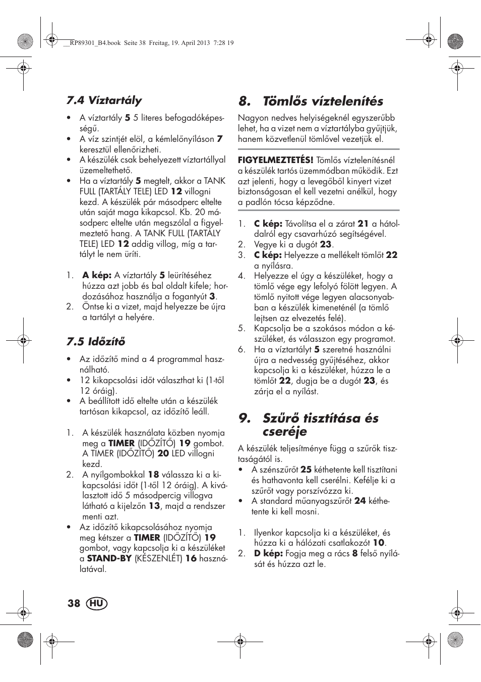 Tömls víztelenítés, Szr tisztítása és cseréje | Silvercrest SLE 420 A1 User Manual | Page 40 / 100