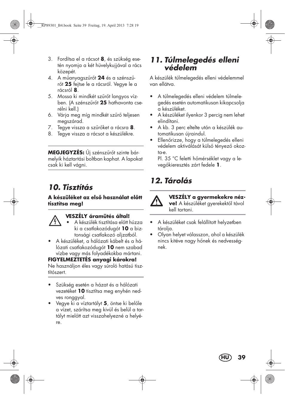 Tisztítás, Túlmelegedés elleni védelem, Tárolás | Silvercrest SLE 420 A1 User Manual | Page 41 / 100