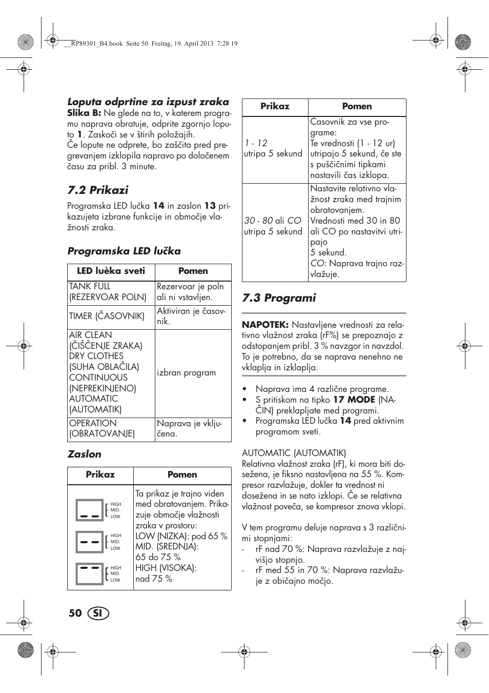 2 prikazi, 3 programi | Silvercrest SLE 420 A1 User Manual | Page 52 / 100