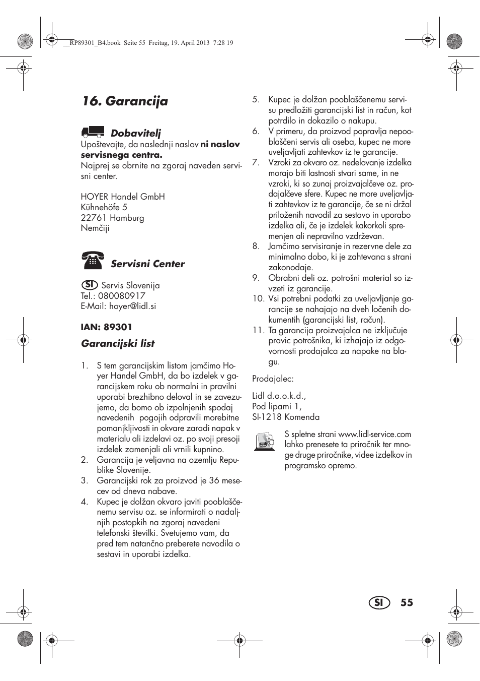 Garancija | Silvercrest SLE 420 A1 User Manual | Page 57 / 100