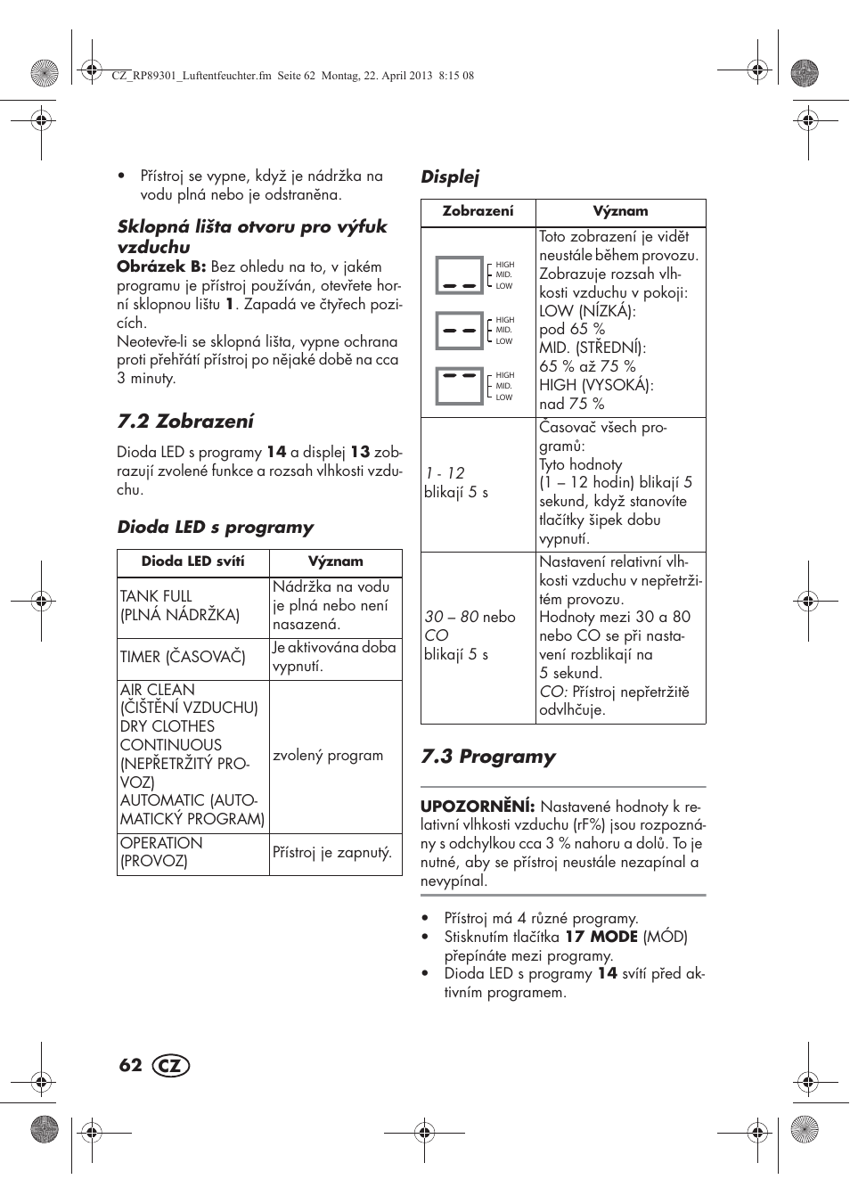 2 zobrazení, 3 programy | Silvercrest SLE 420 A1 User Manual | Page 64 / 100