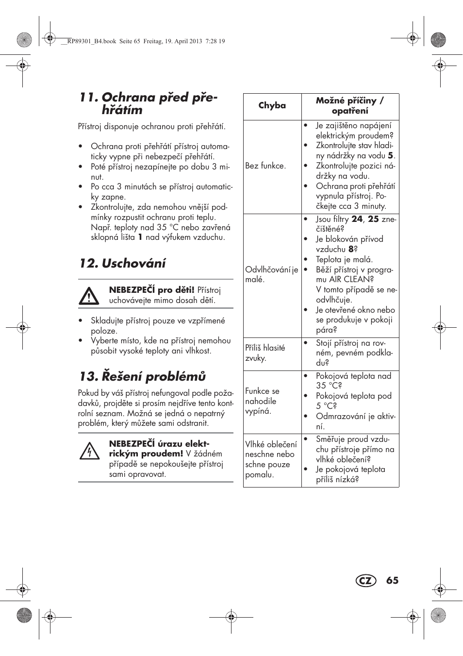 Ochrana ped pe- hátím, Uschování, ešení problém | Silvercrest SLE 420 A1 User Manual | Page 67 / 100
