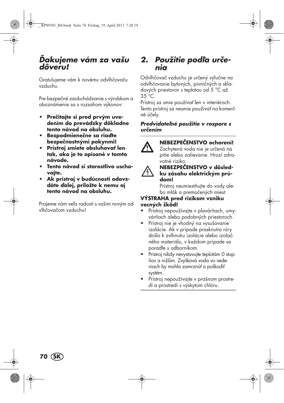 Akujeme vám za vašu dôveru, Použitie poda ure- nia | Silvercrest SLE 420 A1 User Manual | Page 72 / 100
