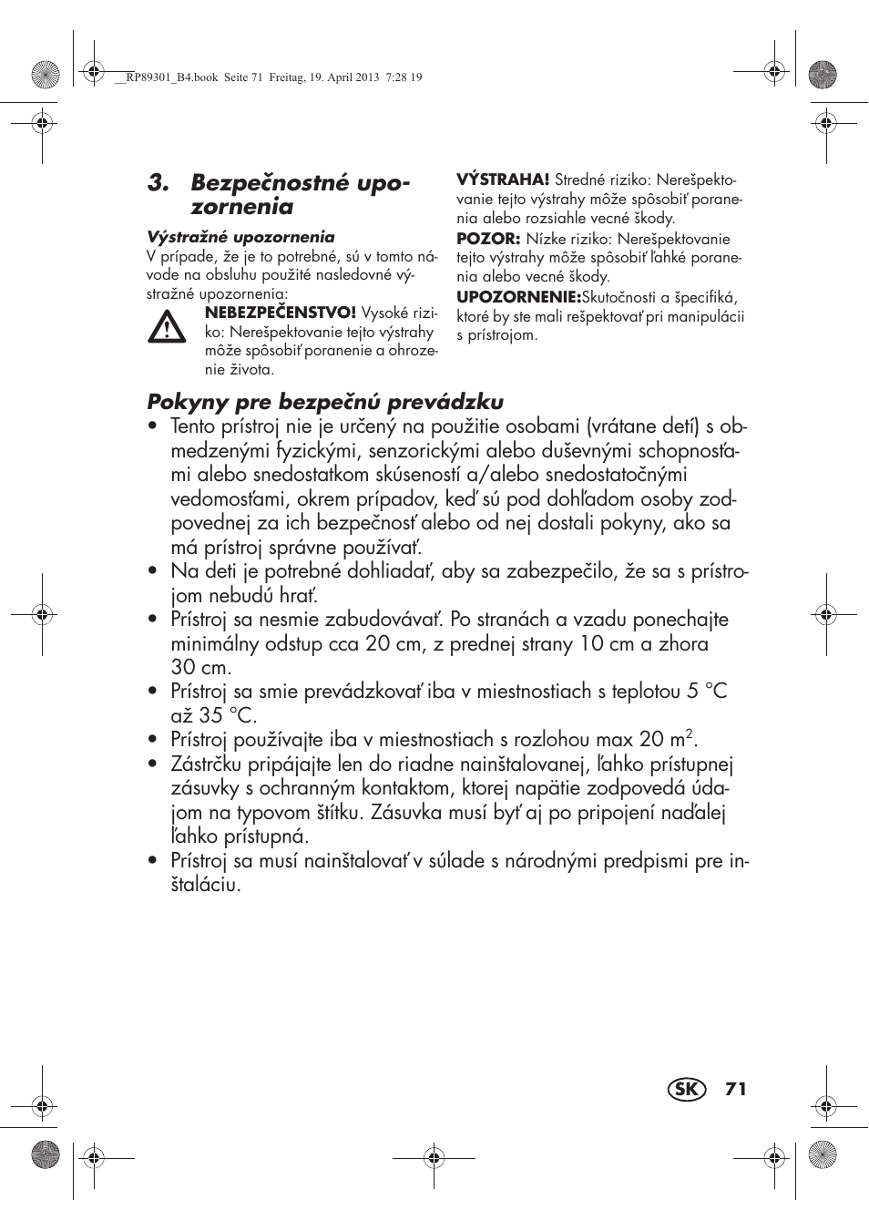 Bezpenostné upo- zornenia | Silvercrest SLE 420 A1 User Manual | Page 73 / 100