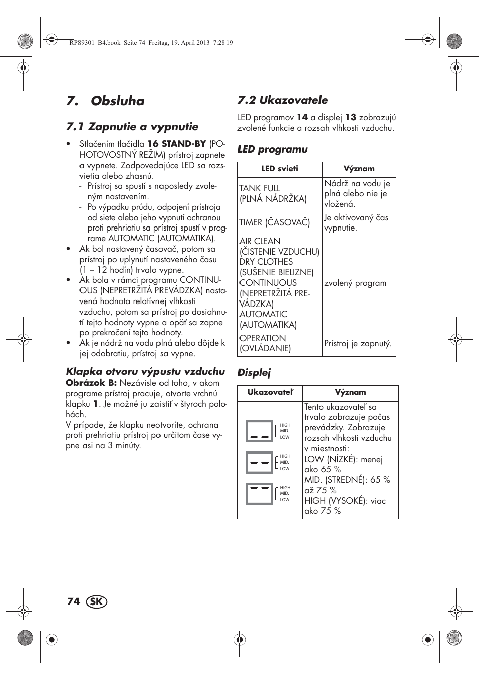 Obsluha, 1 zapnutie a vypnutie, 2 ukazovatele | Silvercrest SLE 420 A1 User Manual | Page 76 / 100