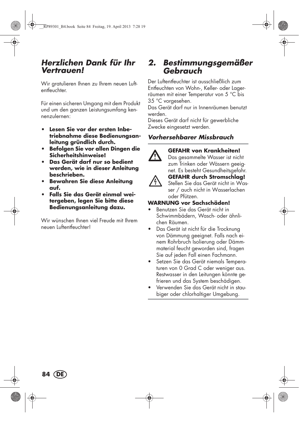 Herzlichen dank für ihr vertrauen, Bestimmungsgemäßer gebrauch | Silvercrest SLE 420 A1 User Manual | Page 86 / 100