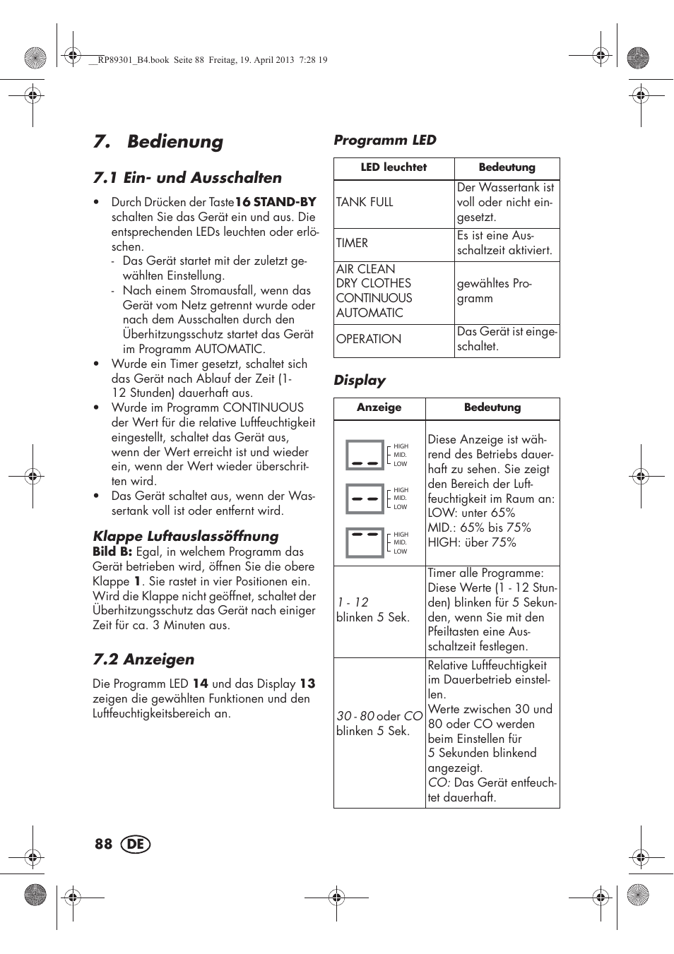 Bedienung, 1 ein- und ausschalten, 2 anzeigen | Silvercrest SLE 420 A1 User Manual | Page 90 / 100