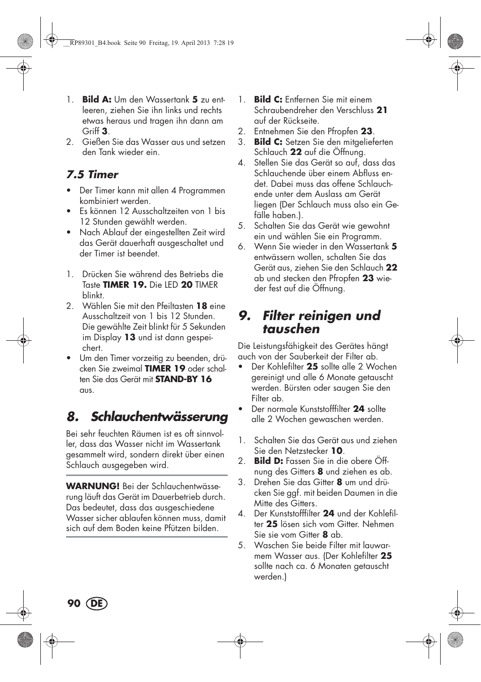 Schlauchentwässerung, Filter reinigen und tauschen | Silvercrest SLE 420 A1 User Manual | Page 92 / 100