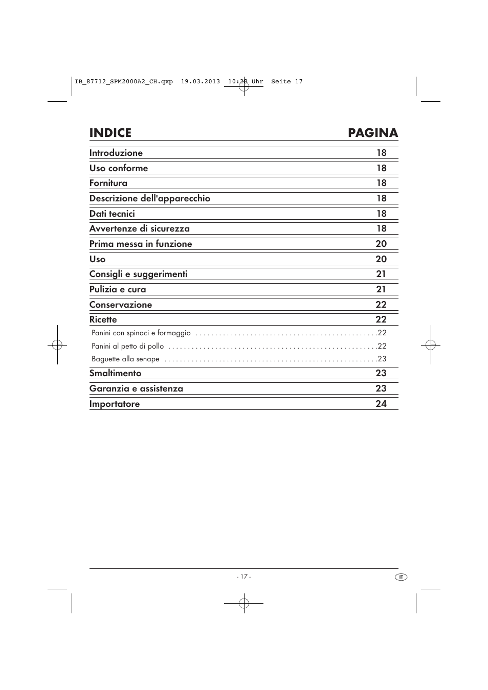 Indice pagina | Silvercrest SPM 2000 A2 User Manual | Page 20 / 35