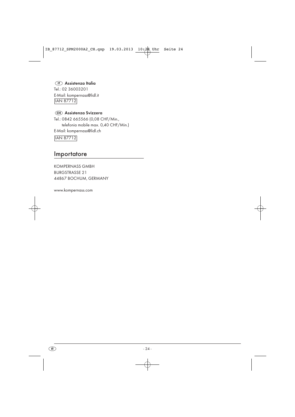 Importatore | Silvercrest SPM 2000 A2 User Manual | Page 27 / 35