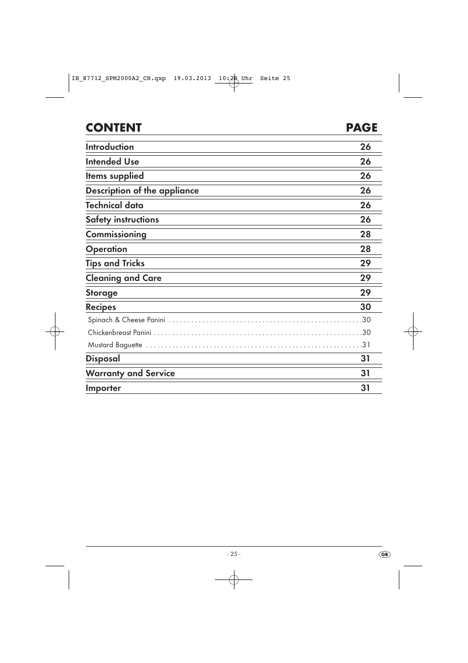 Content page | Silvercrest SPM 2000 A2 User Manual | Page 28 / 35