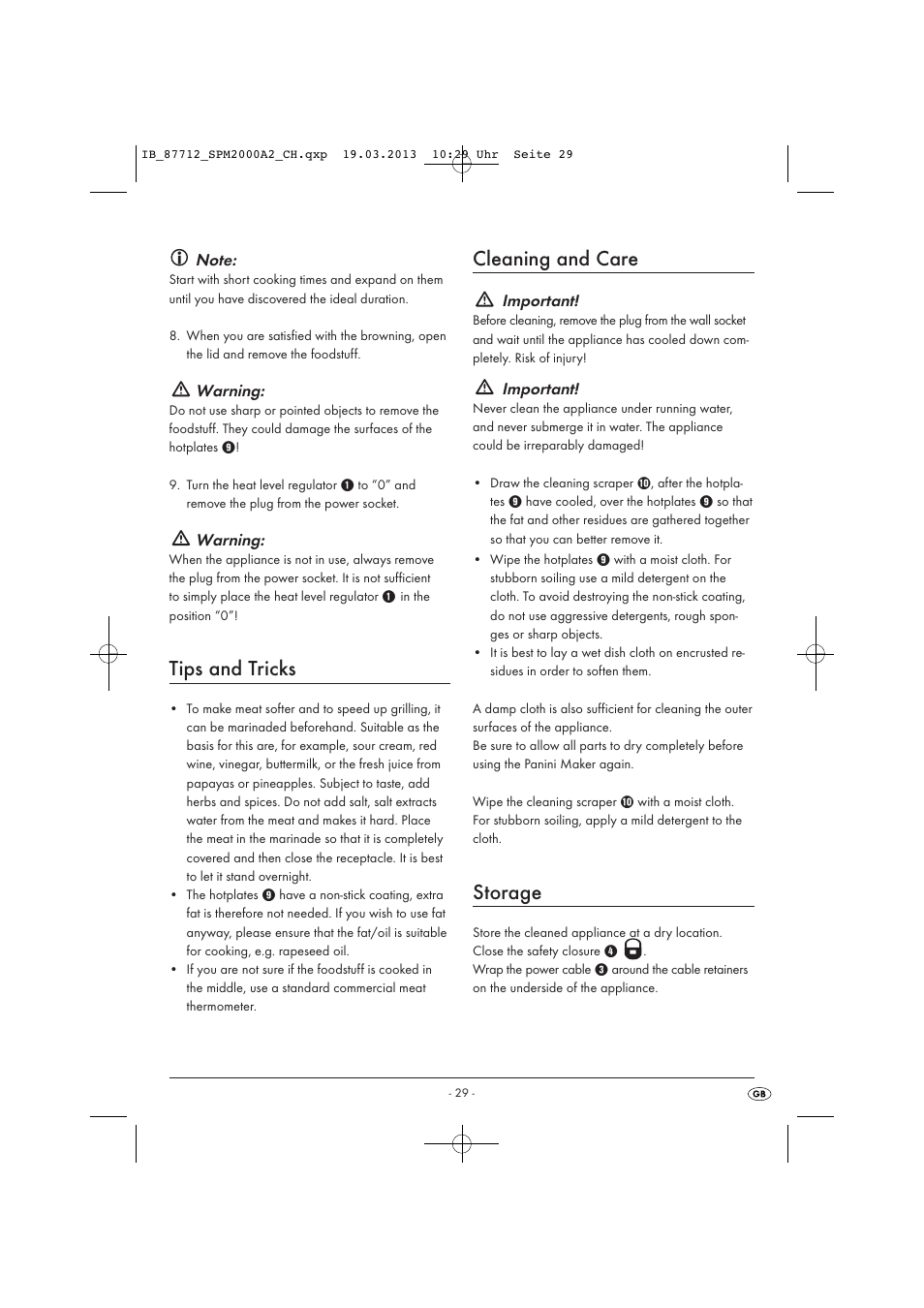 Tips and tricks, Cleaning and care, Storage | Warning, Important | Silvercrest SPM 2000 A2 User Manual | Page 32 / 35