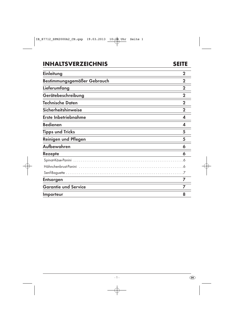 Inhaltsverzeichnis seite | Silvercrest SPM 2000 A2 User Manual | Page 4 / 35