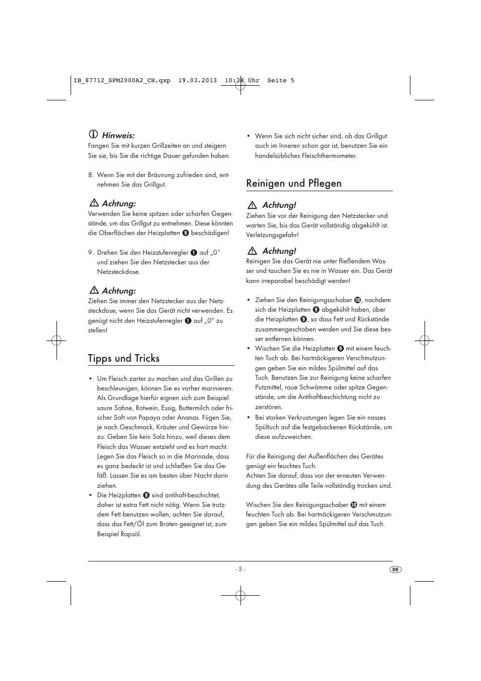 Tipps und tricks, Reinigen und pflegen, Hinweis | Achtung | Silvercrest SPM 2000 A2 User Manual | Page 8 / 35