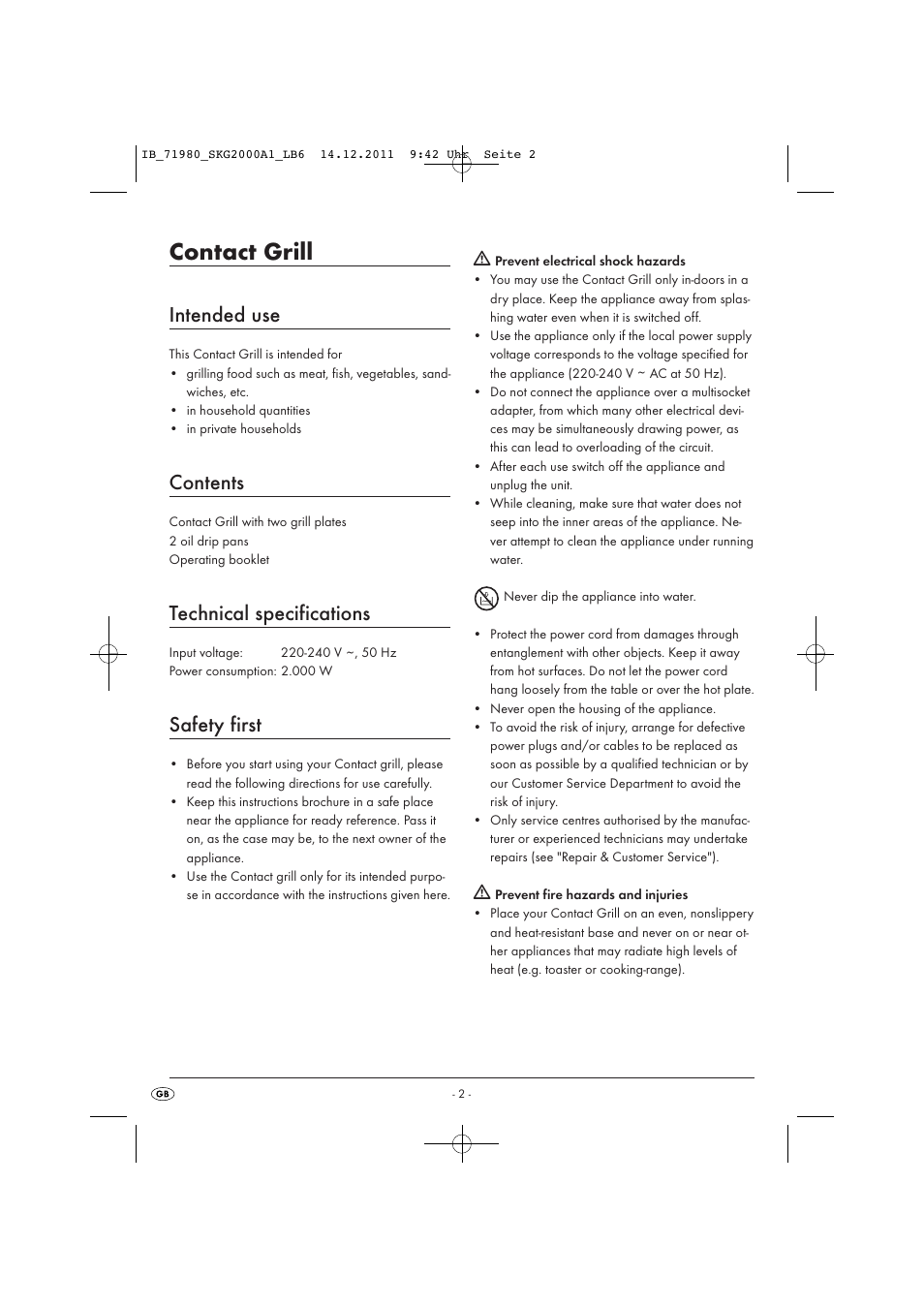 Silvercrest SKG 2000 A1 User Manual | Page 4 / 18