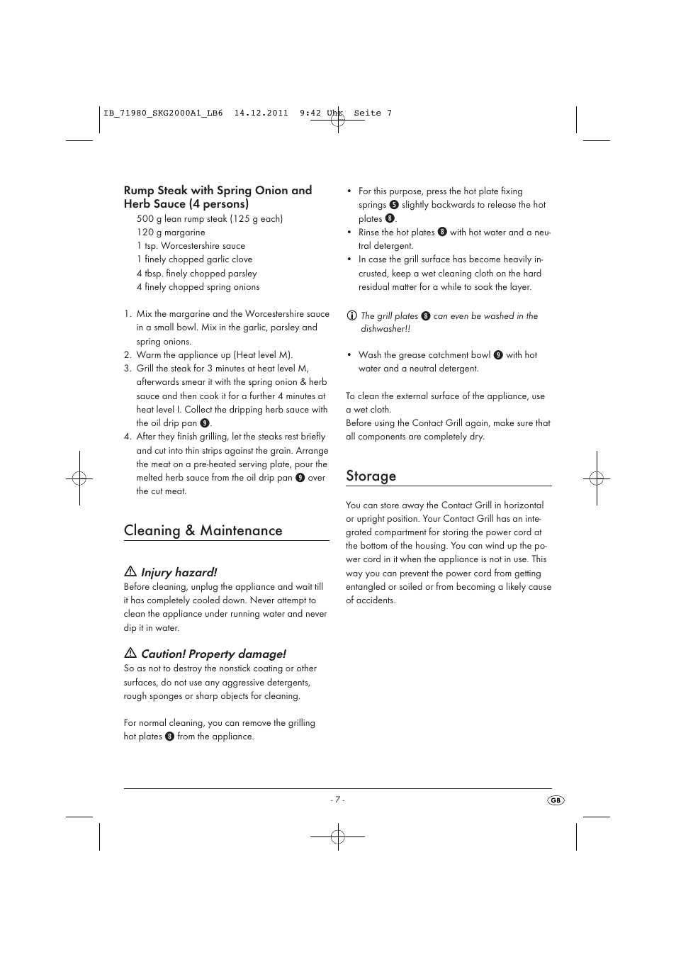 Cleaning & maintenance, Storage | Silvercrest SKG 2000 A1 User Manual | Page 9 / 18