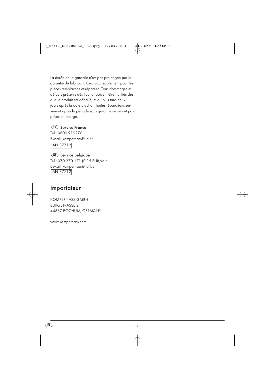 Importateur | Silvercrest SPM 2000 A2 User Manual | Page 11 / 35