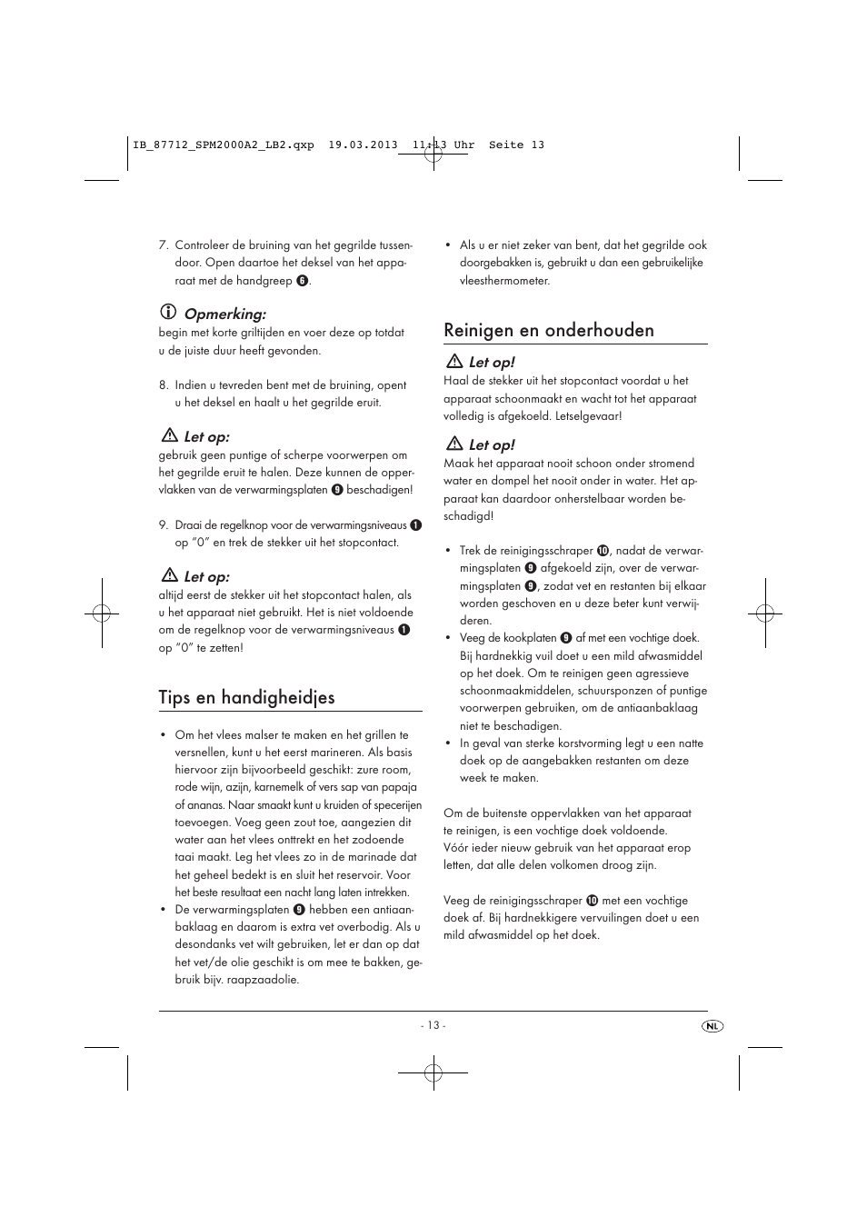 Tips en handigheidjes, Reinigen en onderhouden, Opmerking | Let op | Silvercrest SPM 2000 A2 User Manual | Page 16 / 35