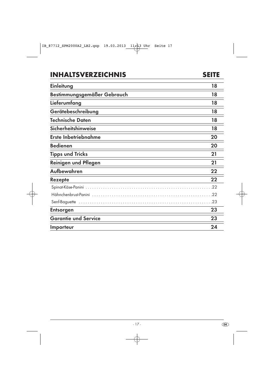 Inhaltsverzeichnis seite | Silvercrest SPM 2000 A2 User Manual | Page 20 / 35