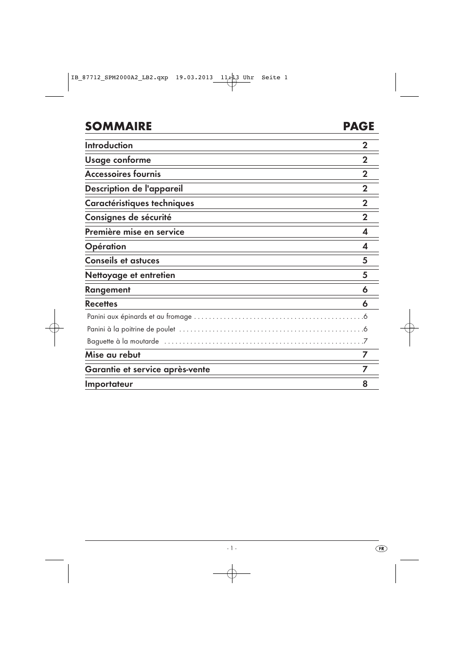 Sommaire page | Silvercrest SPM 2000 A2 User Manual | Page 4 / 35