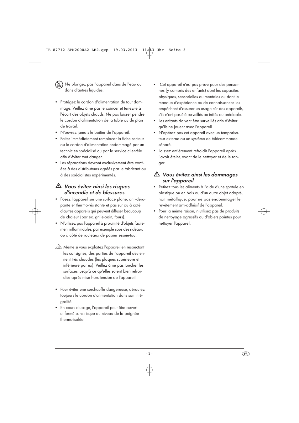 Vous évitez ainsi les dommages sur l'appareil | Silvercrest SPM 2000 A2 User Manual | Page 6 / 35