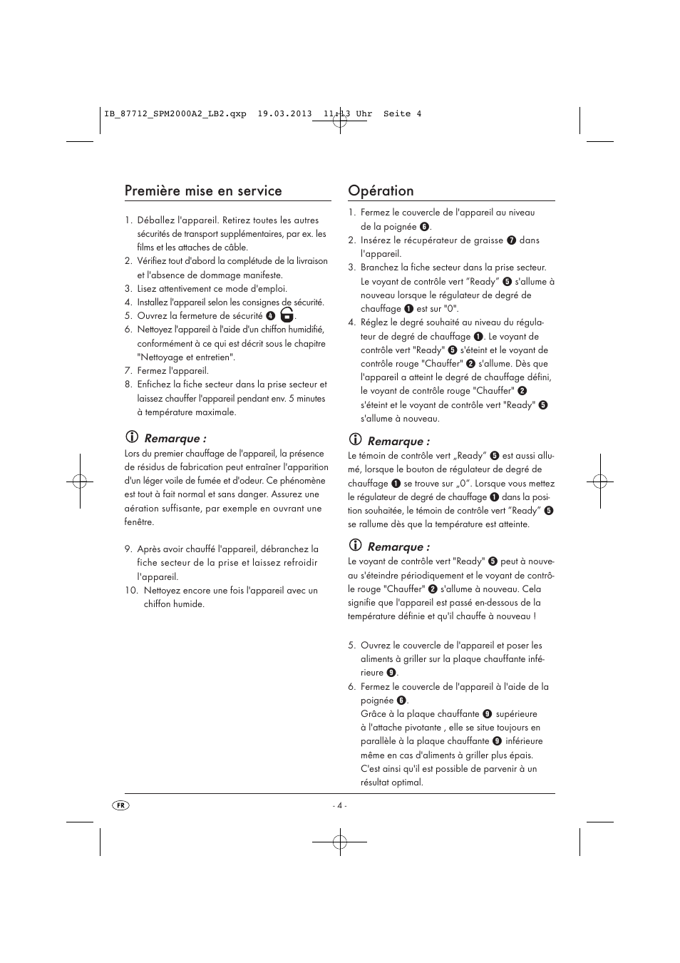 Première mise en service, Opération, Remarque | Silvercrest SPM 2000 A2 User Manual | Page 7 / 35