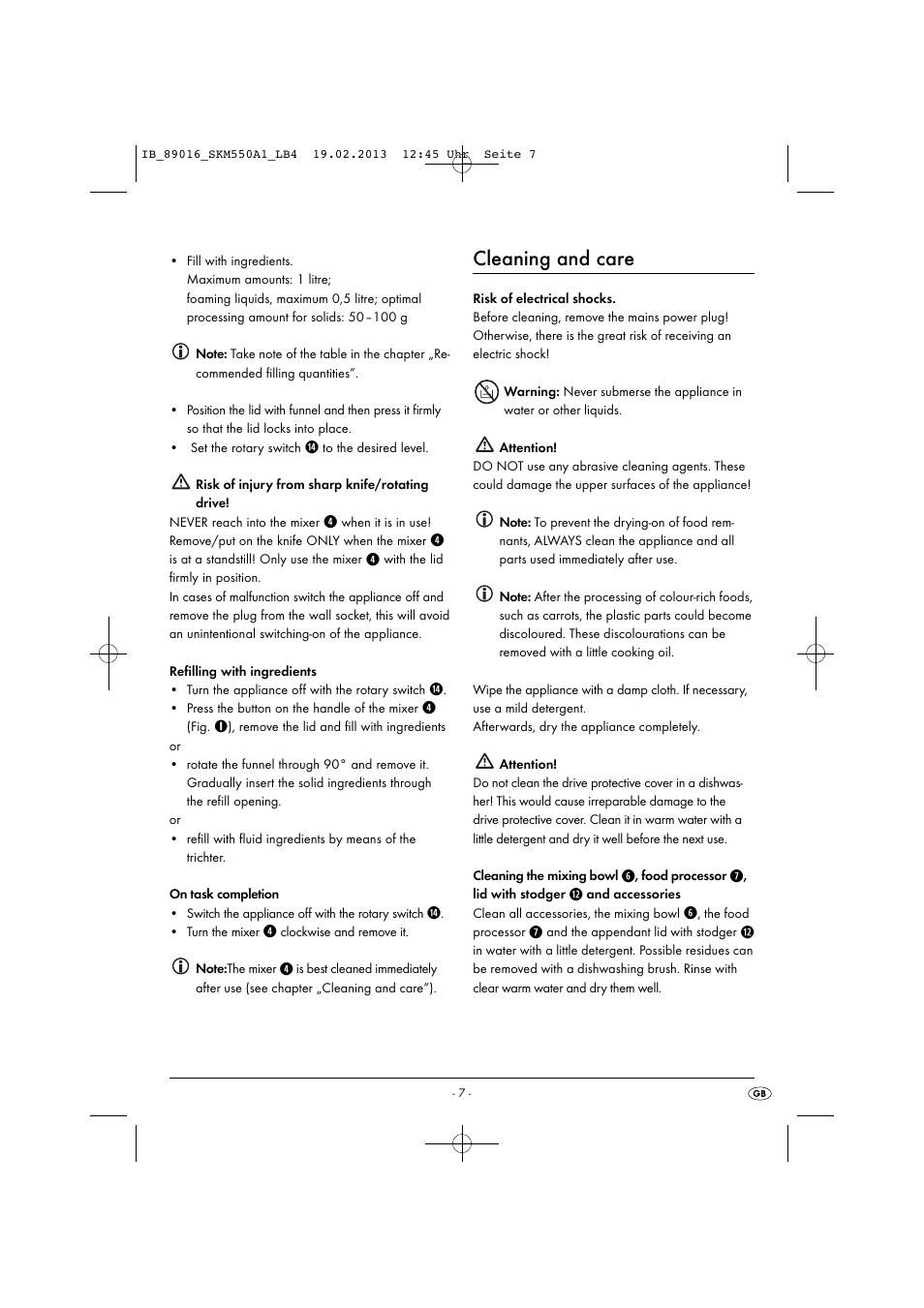 Cleaning and care | Silvercrest SKM 550 A1 User Manual | Page 11 / 55