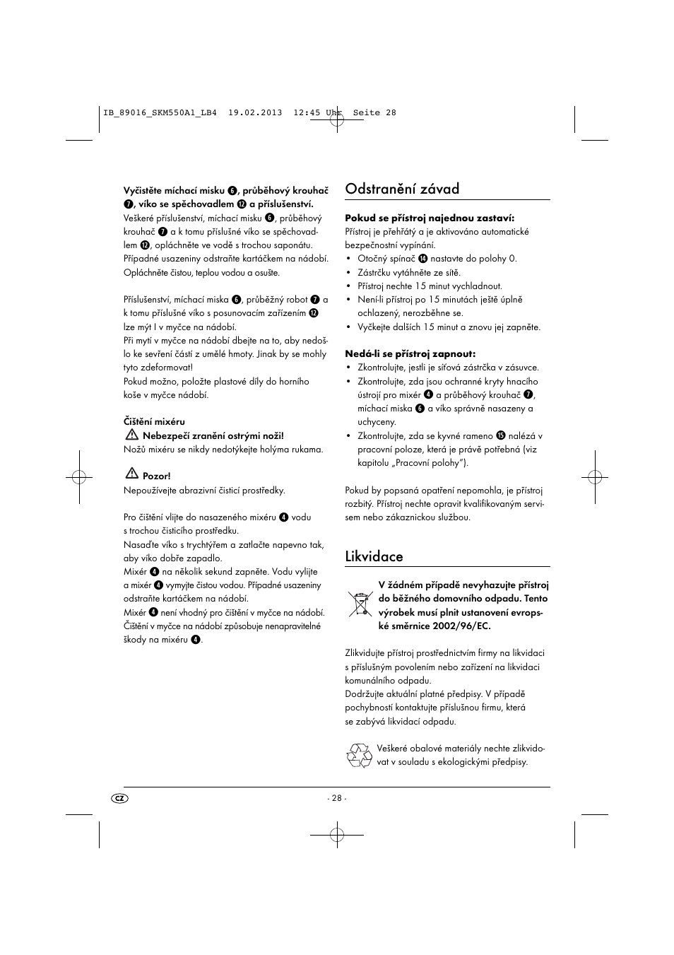 Odstranění závad, Likvidace | Silvercrest SKM 550 A1 User Manual | Page 32 / 55