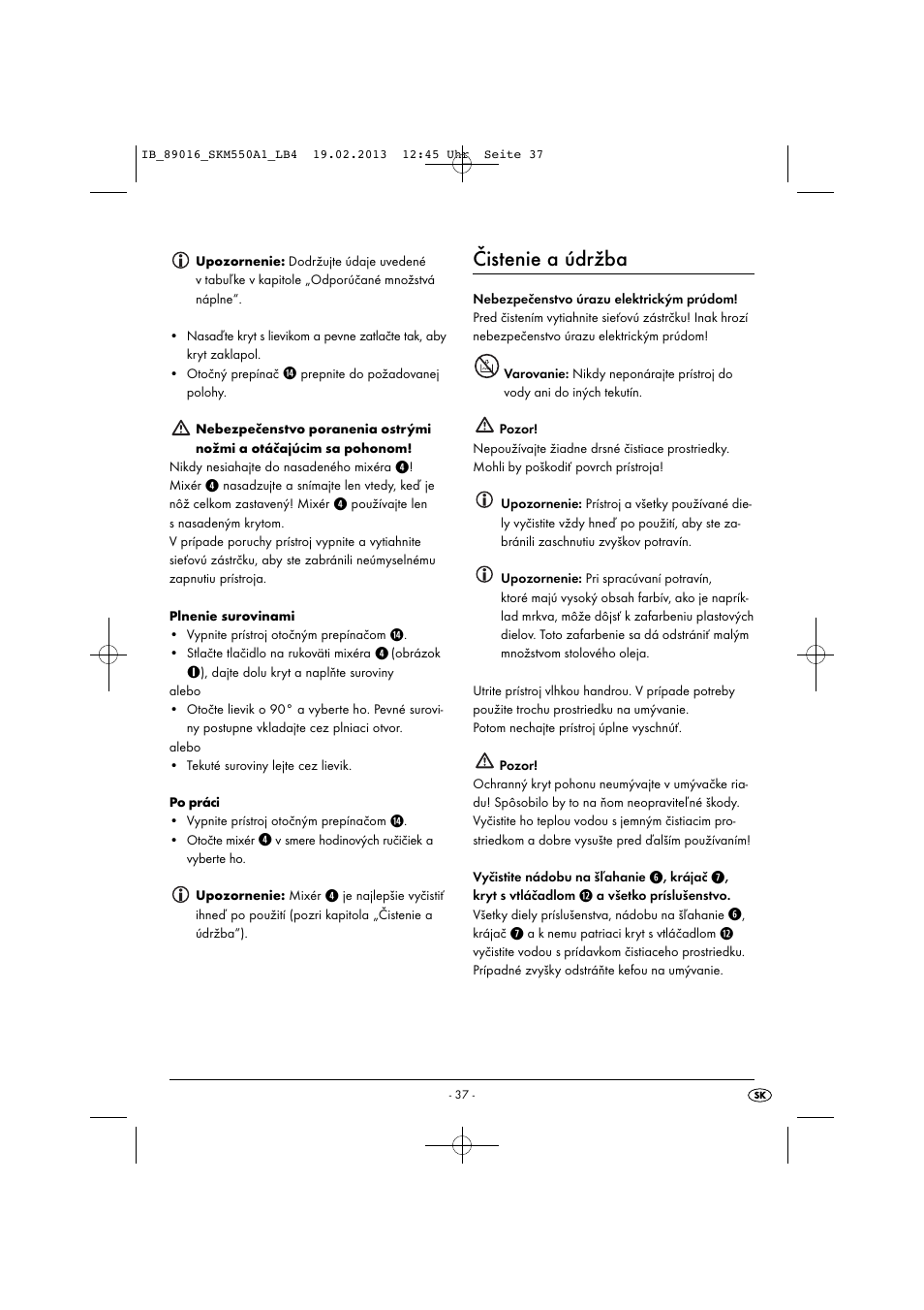 Čistenie a údržba | Silvercrest SKM 550 A1 User Manual | Page 41 / 55