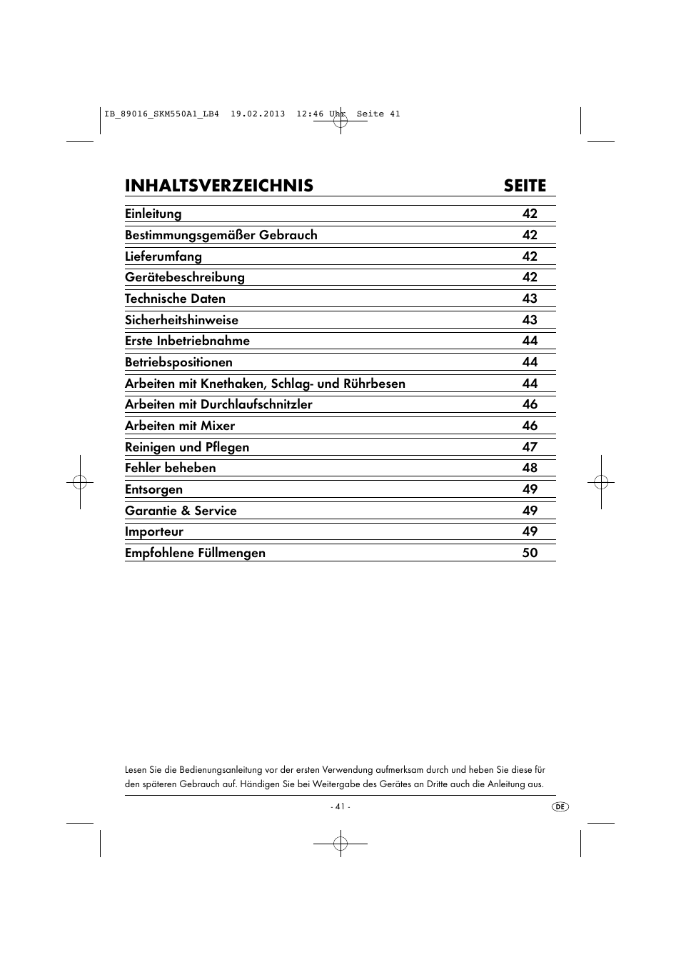 Inhaltsverzeichnis seite | Silvercrest SKM 550 A1 User Manual | Page 45 / 55