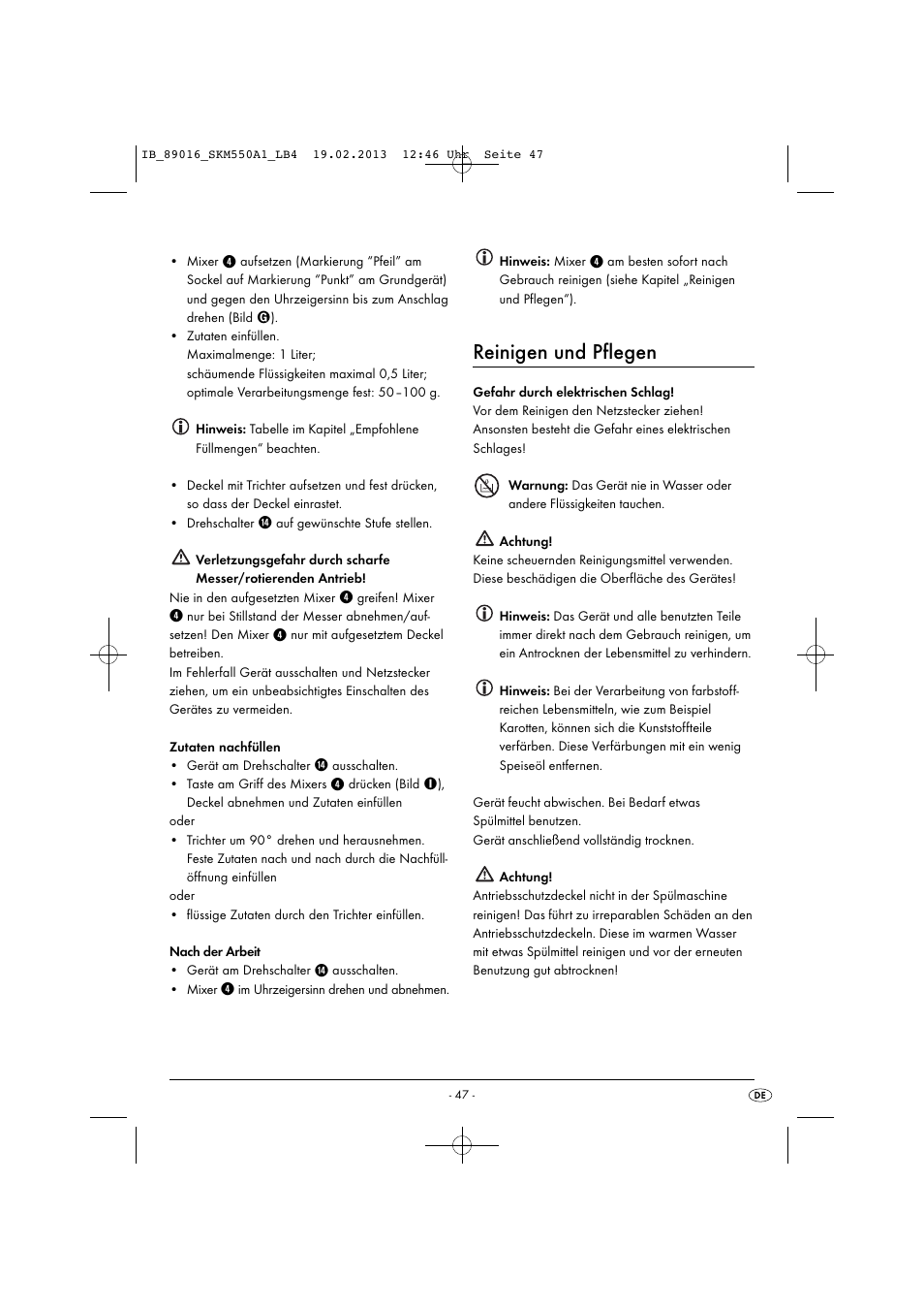 Reinigen und pflegen | Silvercrest SKM 550 A1 User Manual | Page 51 / 55