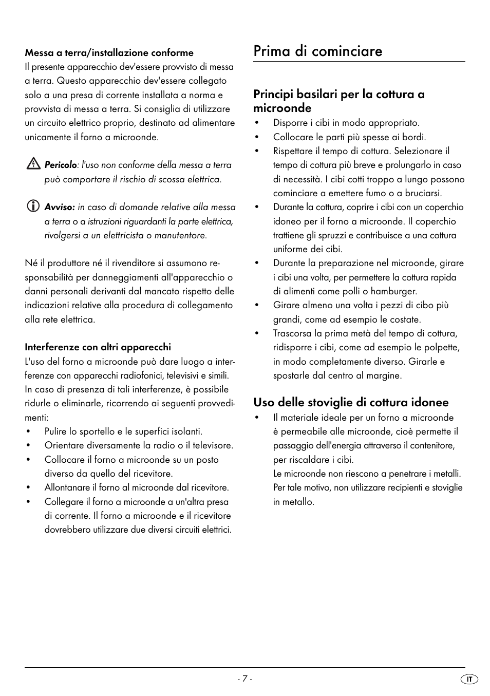Prima di cominciare, Principi basilari per la cottura a microonde, Uso delle stoviglie di cottura idonee | Silvercrest SMW 900 EDS B2 User Manual | Page 10 / 100