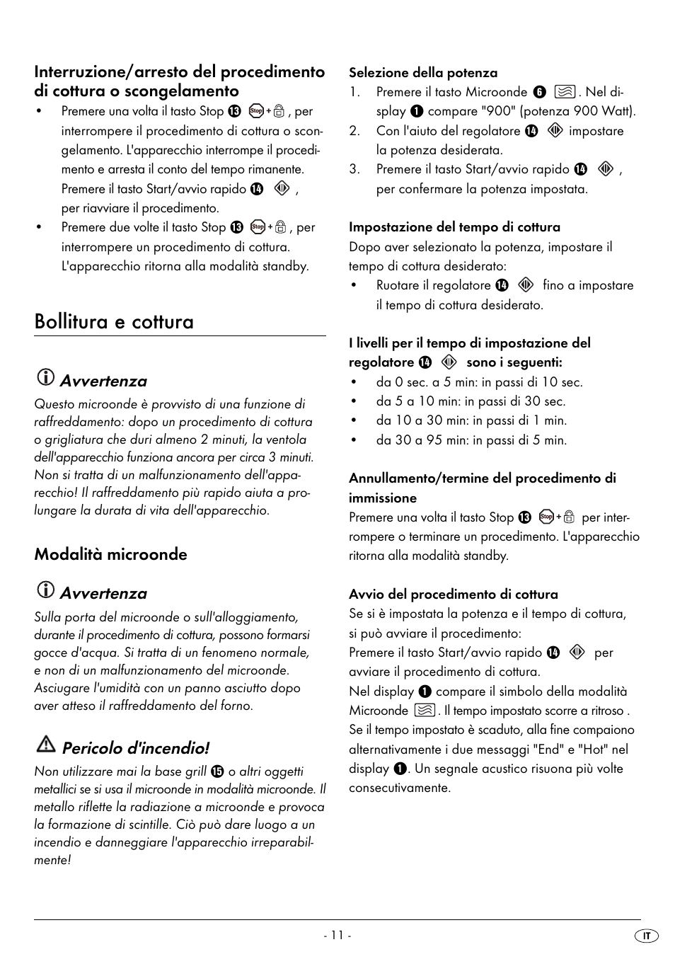 Bollitura e cottura, Avvertenza, Modalità microonde avvertenza | Pericolo d'incendio | Silvercrest SMW 900 EDS B2 User Manual | Page 14 / 100