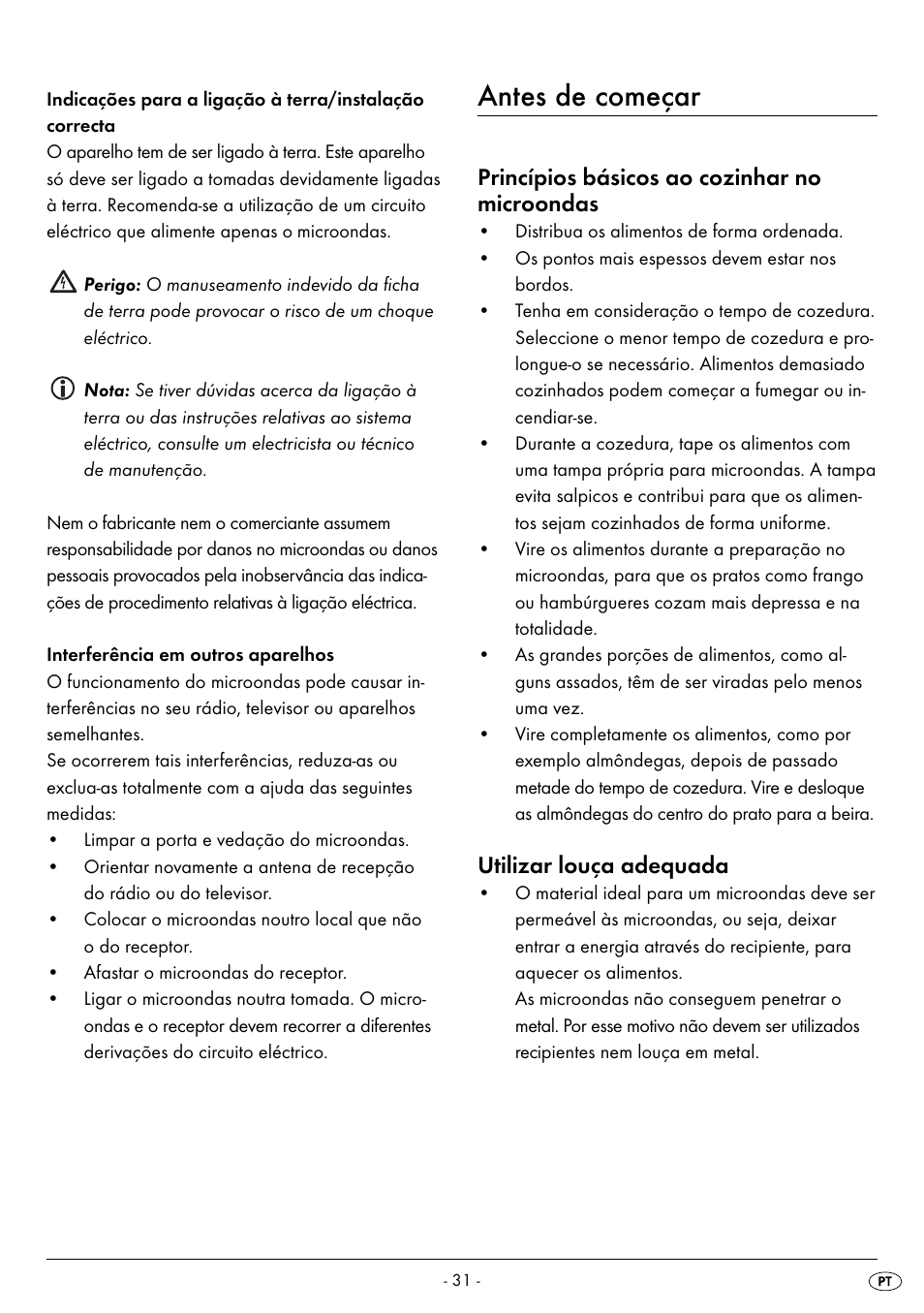 Antes de começar, Princípios básicos ao cozinhar no microondas, Utilizar louça adequada | Silvercrest SMW 900 EDS B2 User Manual | Page 34 / 100