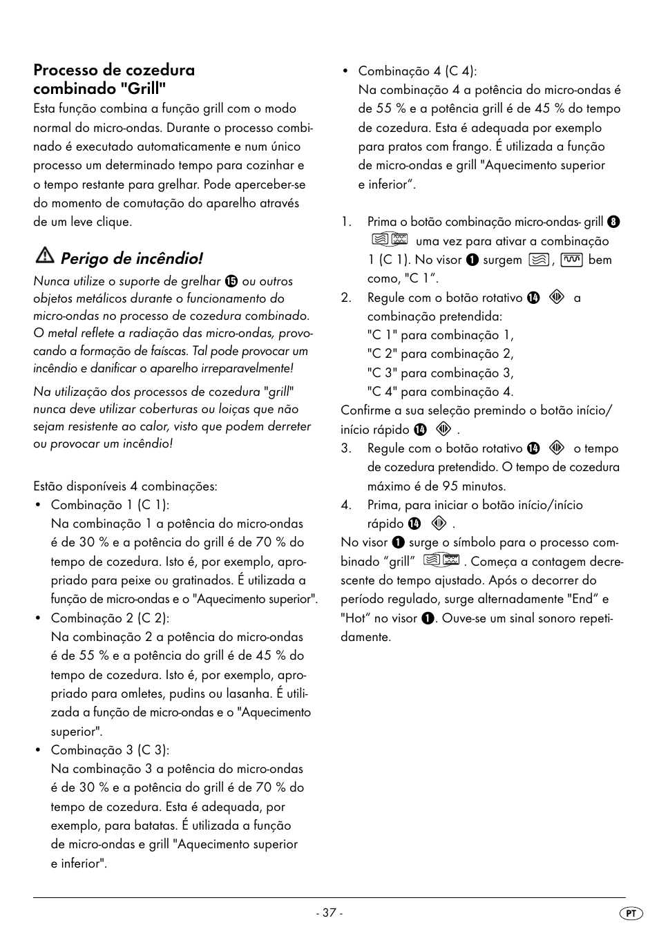 Processo de cozedura combinado "grill, Perigo de incêndio | Silvercrest SMW 900 EDS B2 User Manual | Page 40 / 100