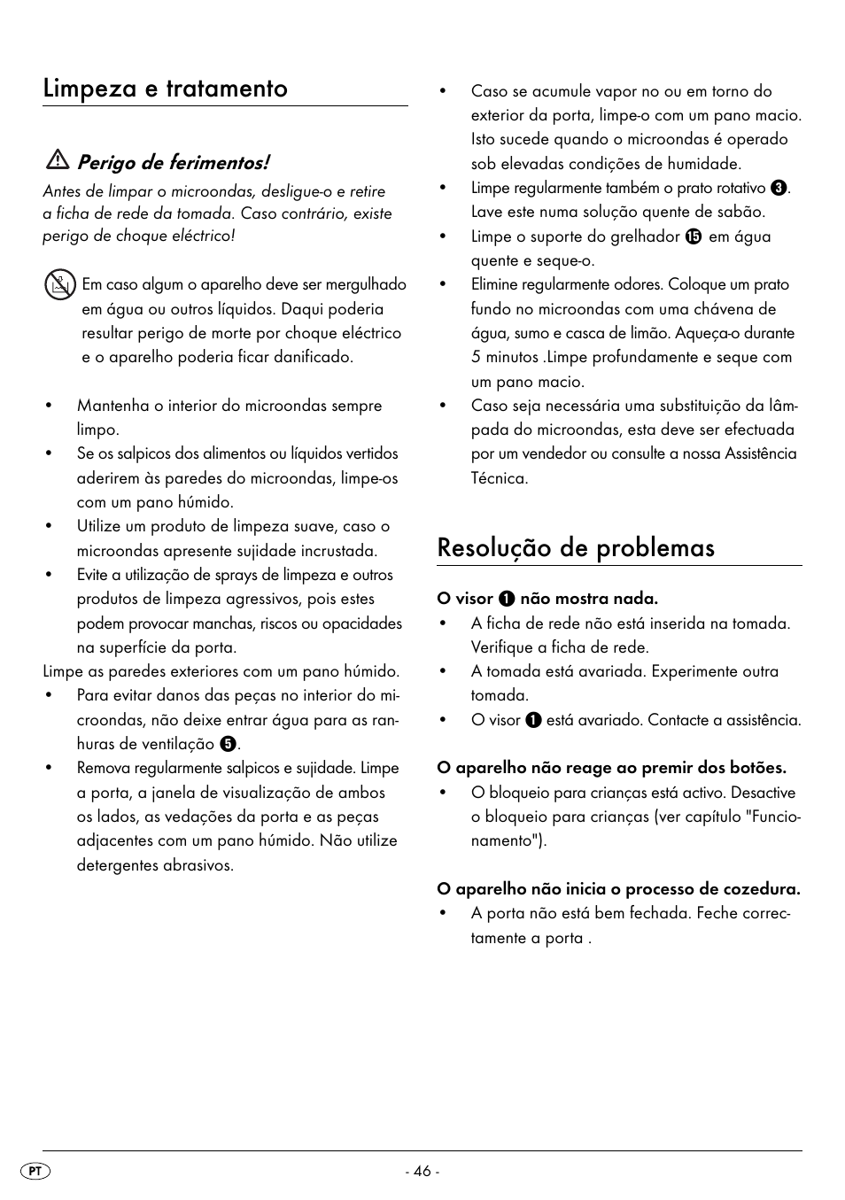 Limpeza e tratamento, Resolução de problemas, Perigo de ferimentos | Silvercrest SMW 900 EDS B2 User Manual | Page 49 / 100