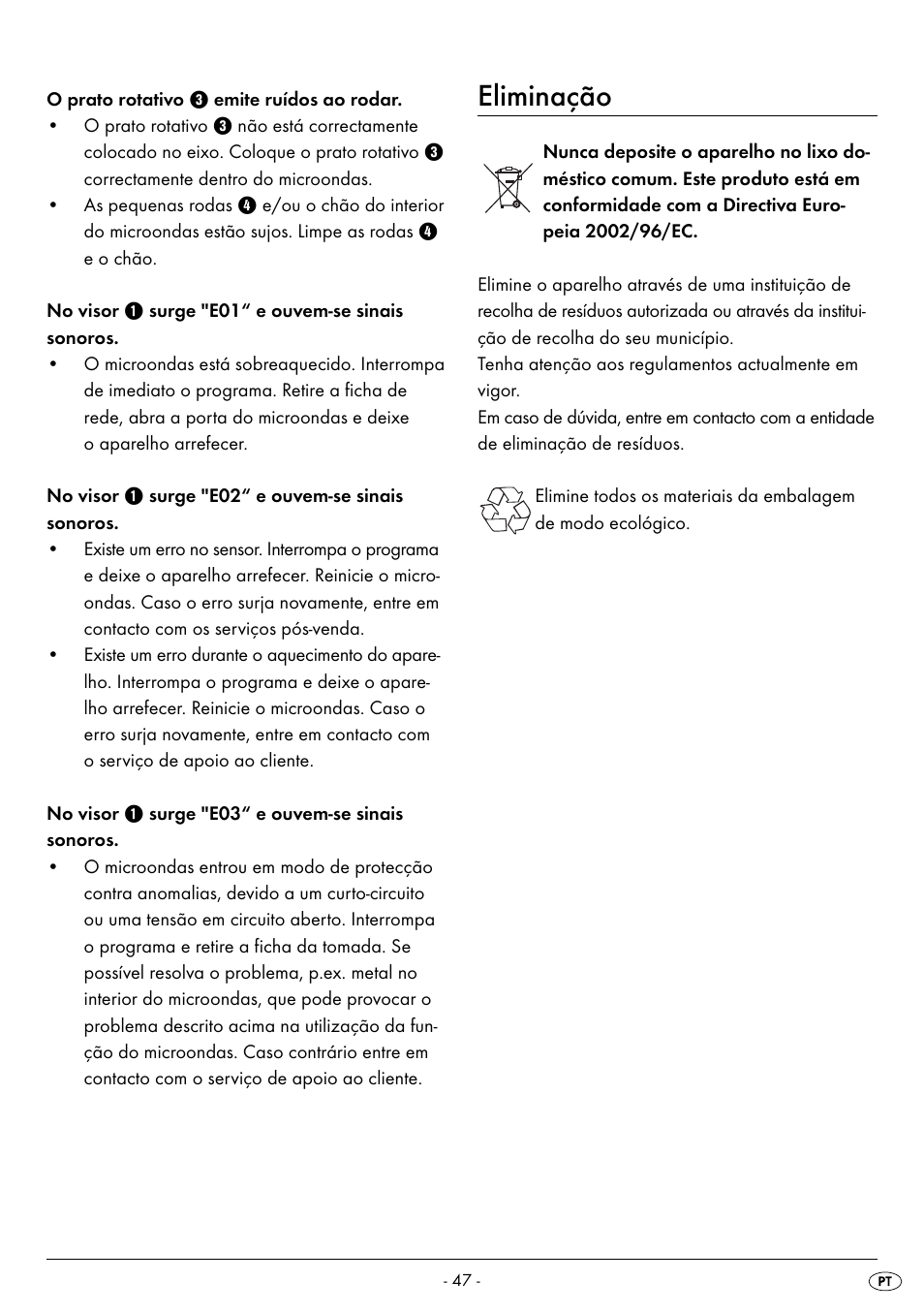 Eliminação | Silvercrest SMW 900 EDS B2 User Manual | Page 50 / 100