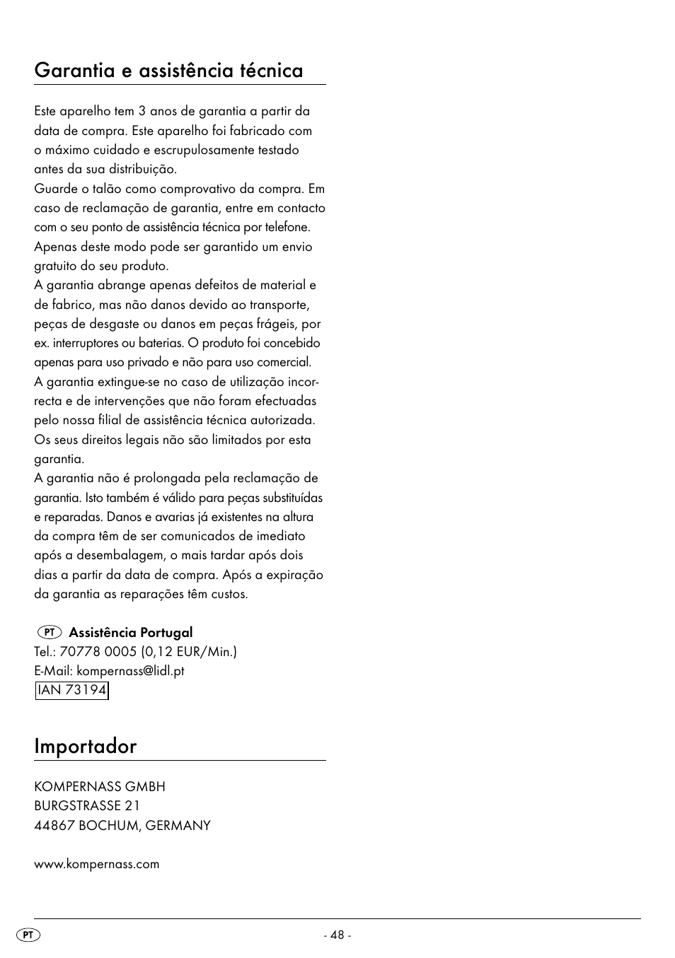 Garantia e assistência técnica, Importador | Silvercrest SMW 900 EDS B2 User Manual | Page 51 / 100