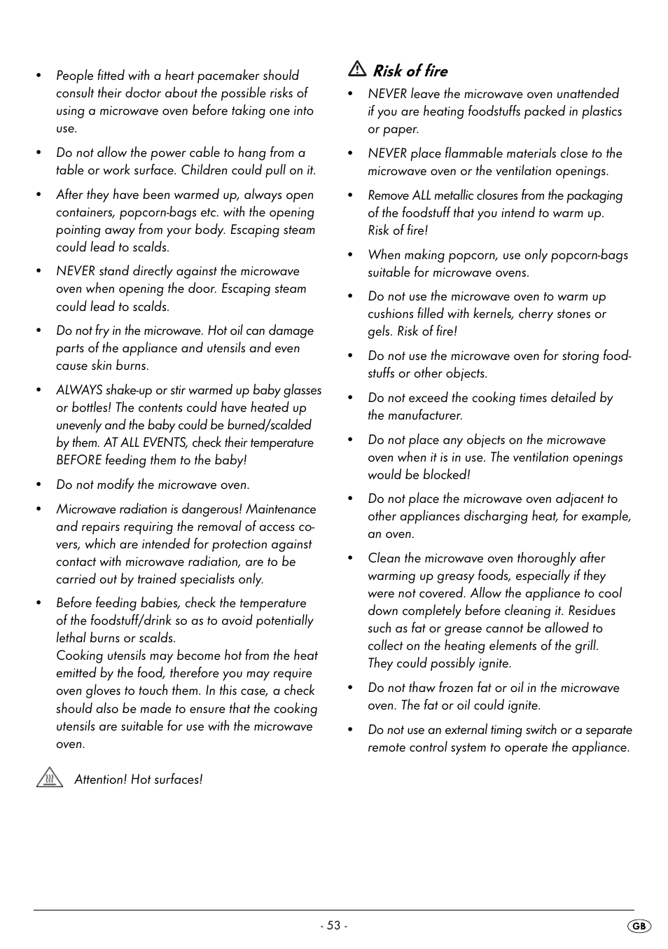 Risk of fire | Silvercrest SMW 900 EDS B2 User Manual | Page 56 / 100