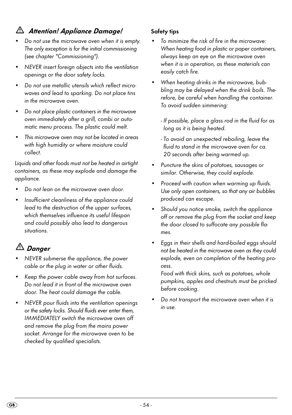 Attention! appliance damage, Danger | Silvercrest SMW 900 EDS B2 User Manual | Page 57 / 100