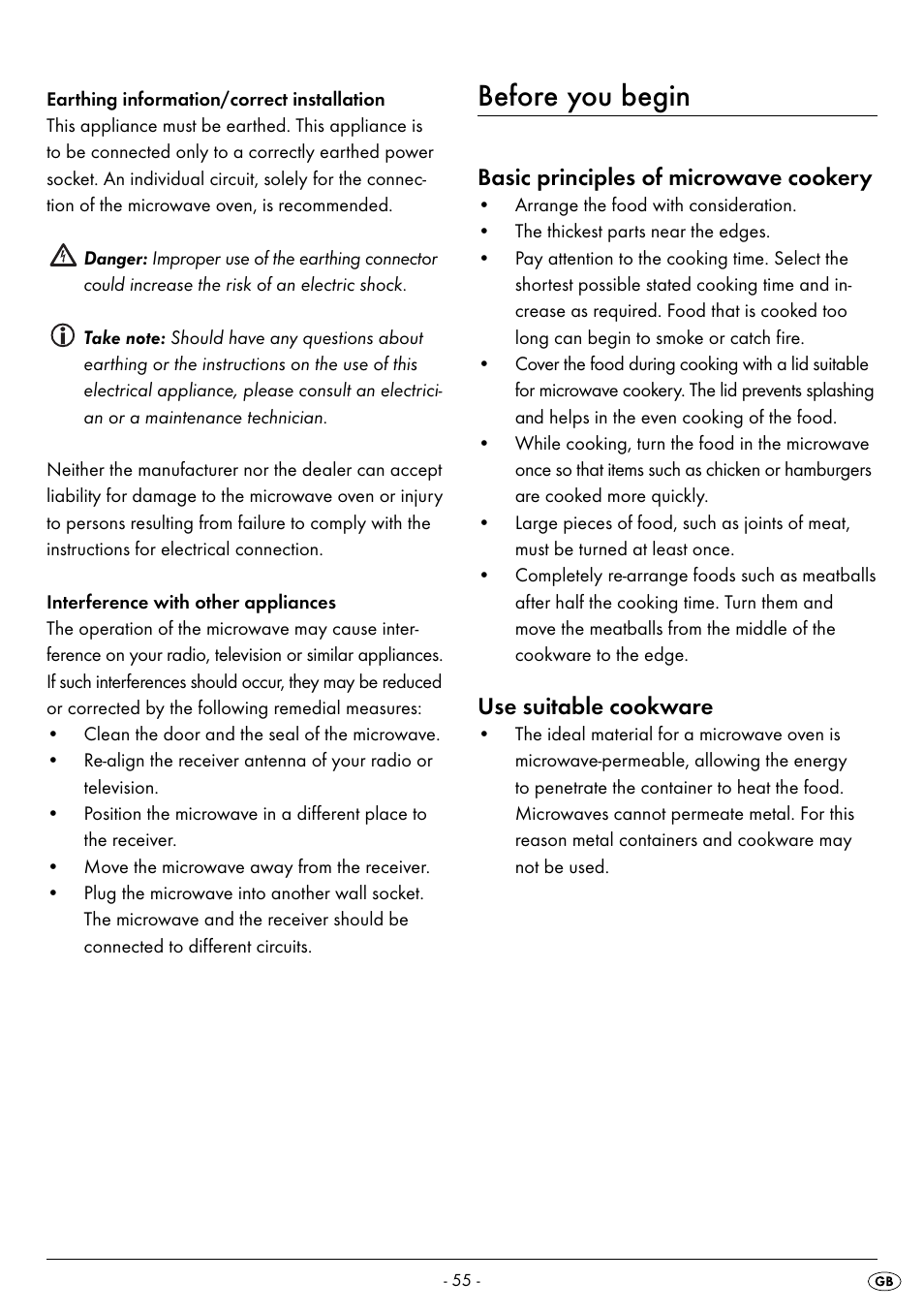 Before you begin, Basic principles of microwave cookery, Use suitable cookware | Silvercrest SMW 900 EDS B2 User Manual | Page 58 / 100