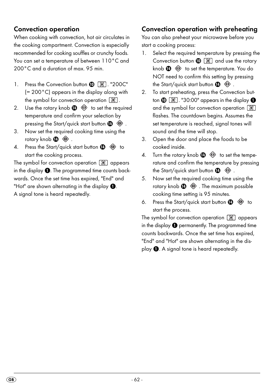 Convection operation, Convection operation with preheating | Silvercrest SMW 900 EDS B2 User Manual | Page 65 / 100