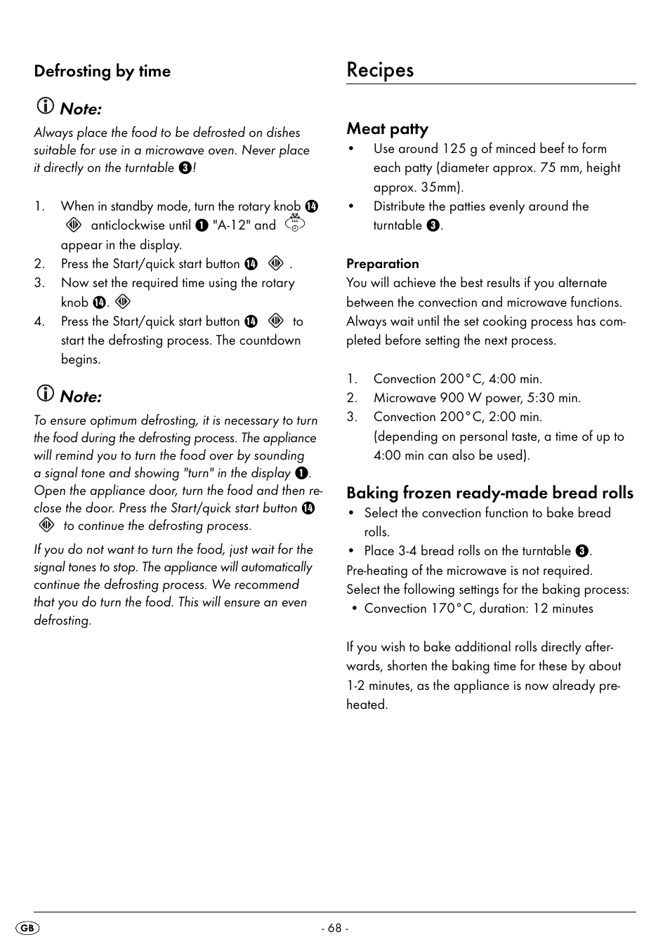 Recipes, Meat patty, Baking frozen ready-made bread rolls | Silvercrest SMW 900 EDS B2 User Manual | Page 71 / 100