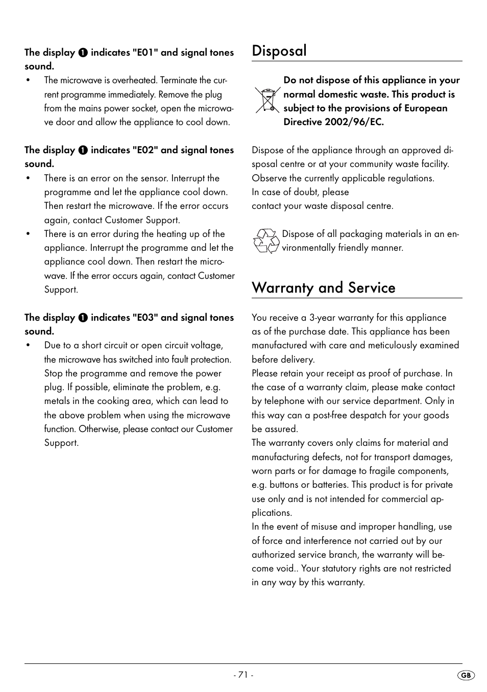 Disposal, Warranty and service | Silvercrest SMW 900 EDS B2 User Manual | Page 74 / 100