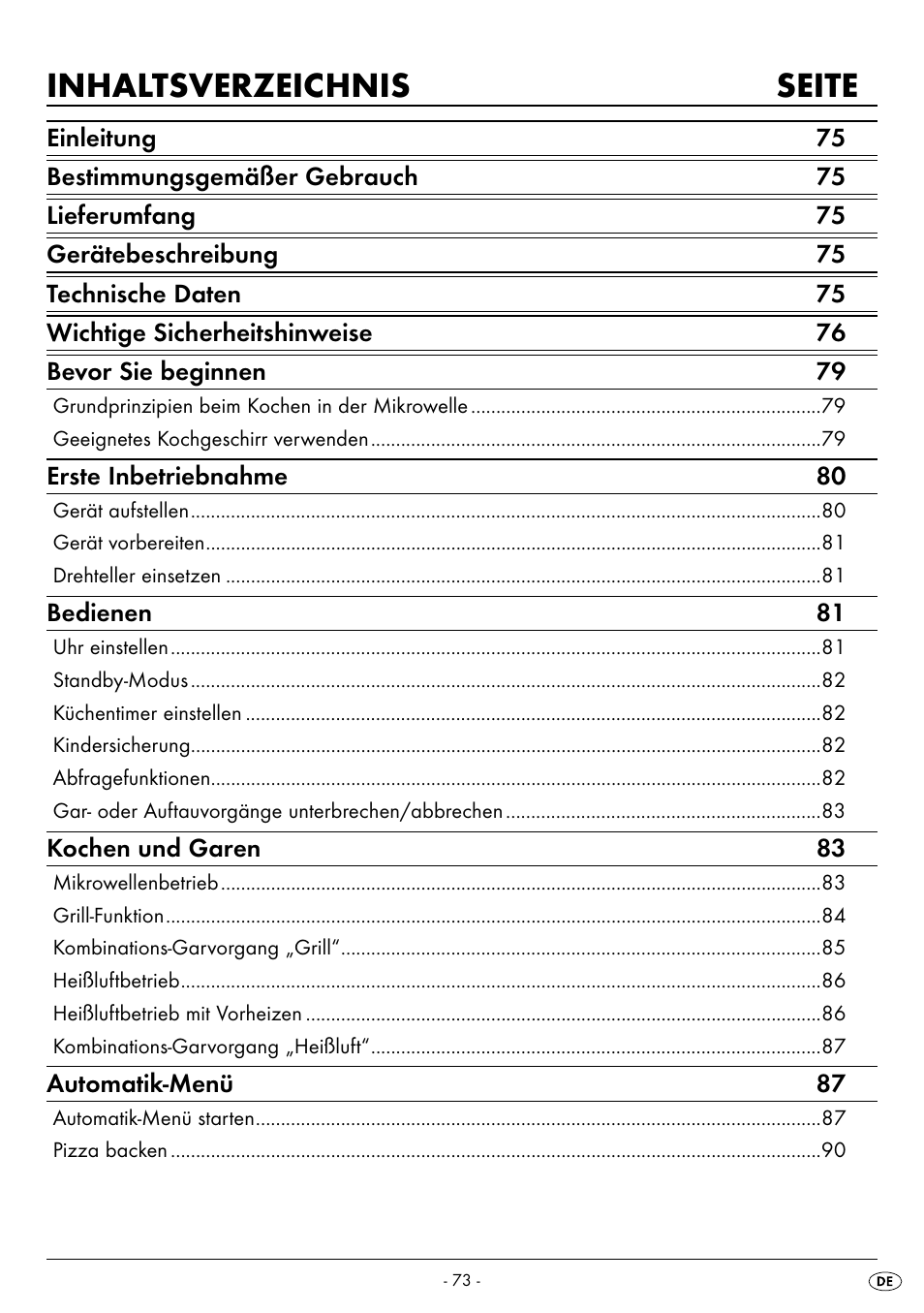 Inhaltsverzeichnis seite | Silvercrest SMW 900 EDS B2 User Manual | Page 76 / 100