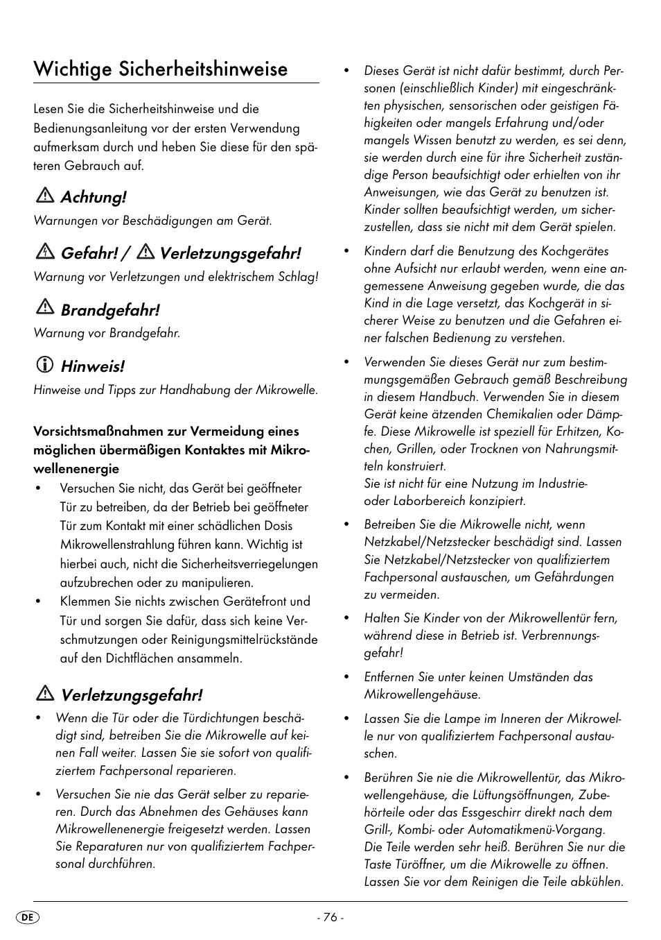 Wichtige sicherheitshinweise, Achtung, Gefahr! / verletzungsgefahr | Brandgefahr, Hinweis, Verletzungsgefahr | Silvercrest SMW 900 EDS B2 User Manual | Page 79 / 100